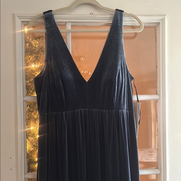 Plunge Neckline Blue and Black Maxi Dress - Picture 1 of 7